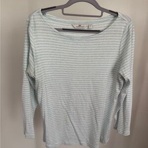 Vineyard Vines White and Blue boatneck Fitted 3/4 Sleeve T-Shirt